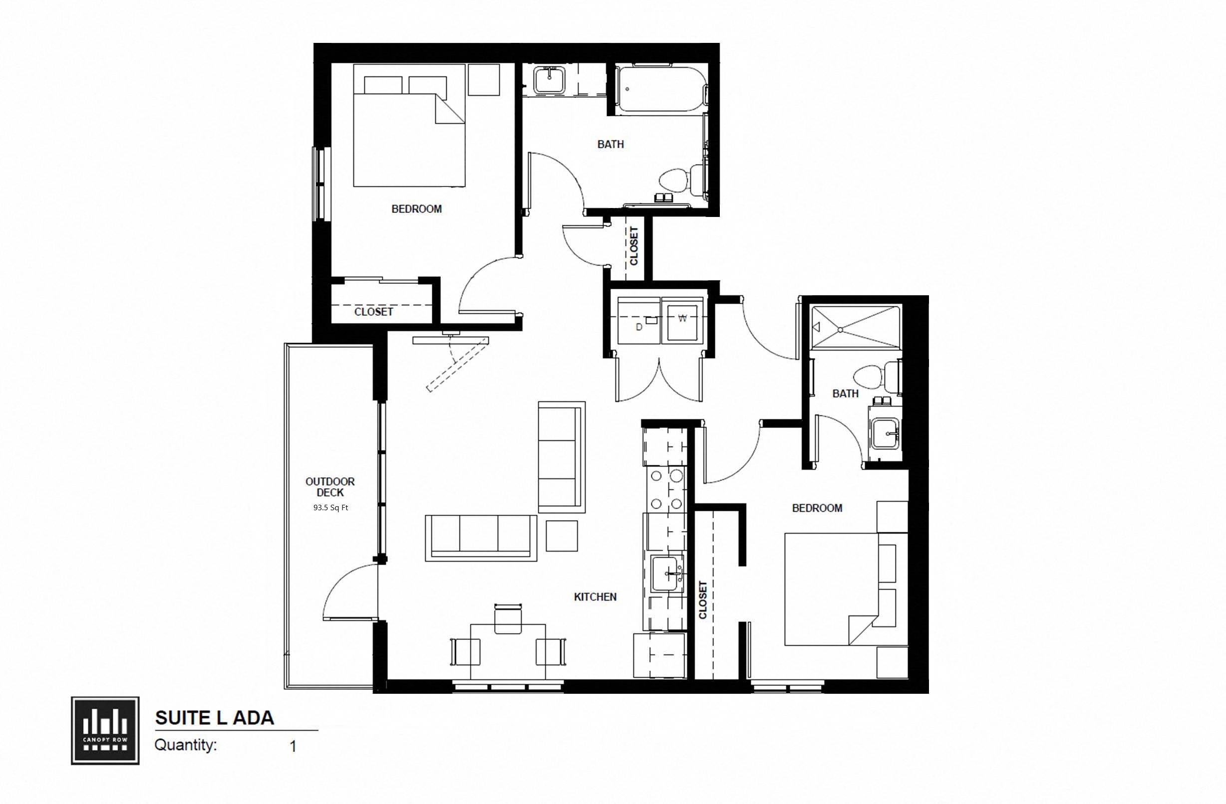 Floor plan for 2 beds, 2 baths, 924 sqft